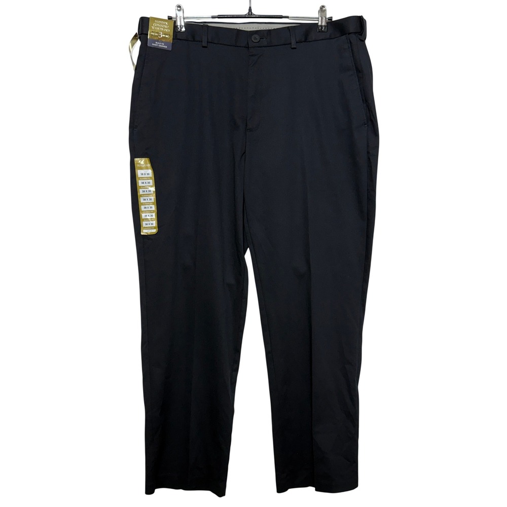 Haggar Pants Men 38x30 Black Chino Khaki Iron Free Stretch Comfort Waistband NWT